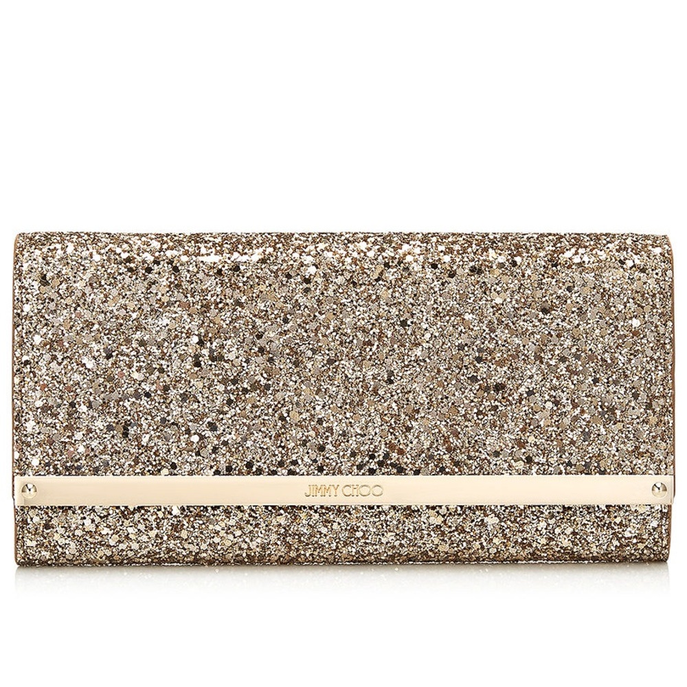 Jimmy Choo MILLA Antique GoldGlitter Fabric Clutch